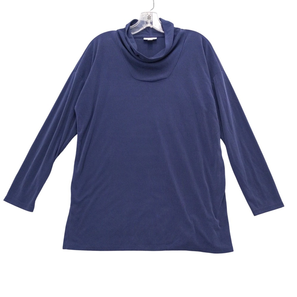 Pure Jill Tunic Top Women's‎ Size S Blue Ribbed Knit Cowl Neck Long Sleeve